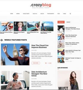 CrazyBlog theme for a blog website to create a blogger site.