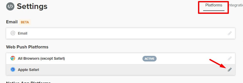 apple safari onesignal settings