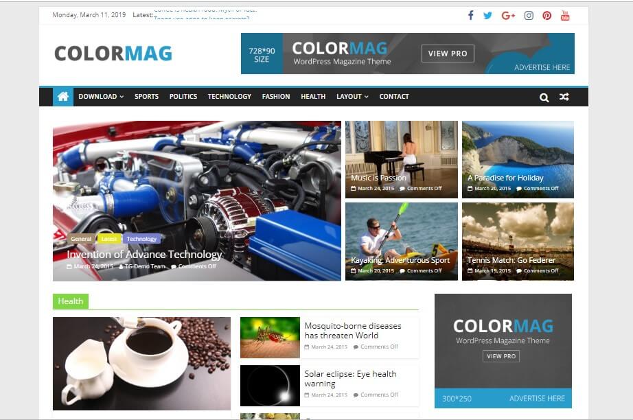 ColorMag best wordpress theme for magazine or news or personal bloggig