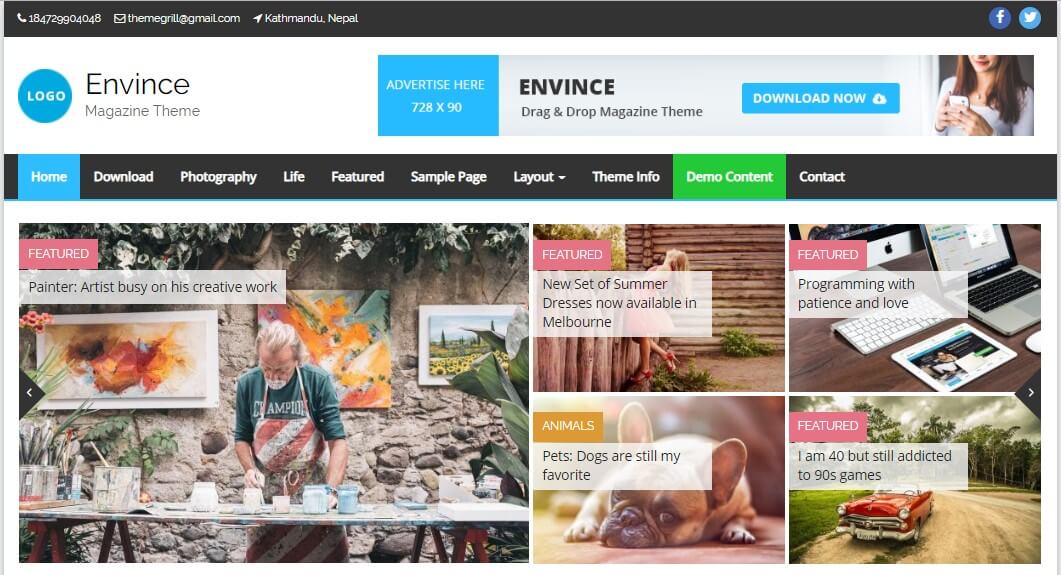 Envince the best wordpress themes for newspaper, magazine, news, personal theme for wordpress