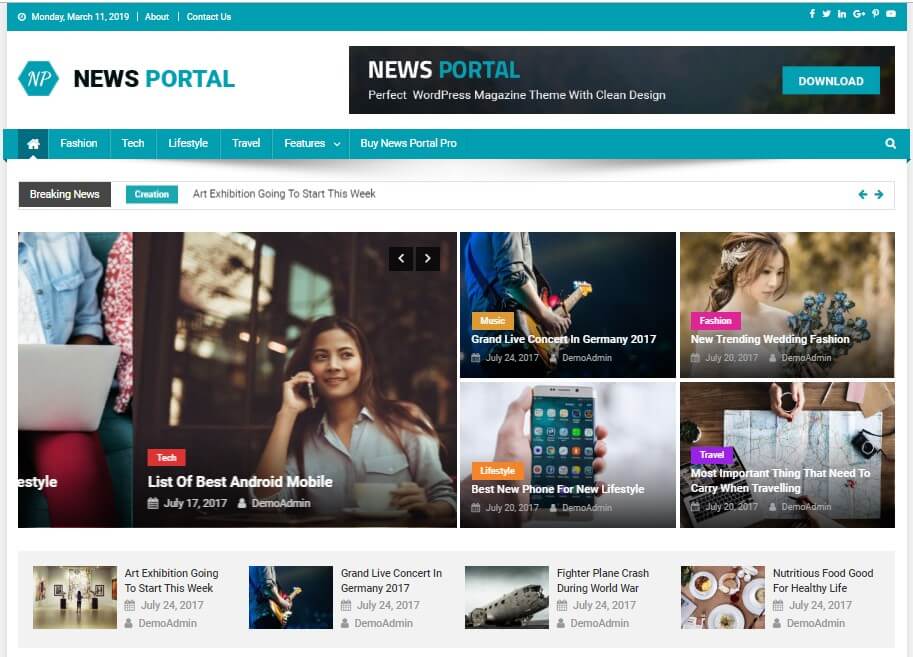 News Portal - the best free wordpress magazine themes for newspaer magazine or personal blog website