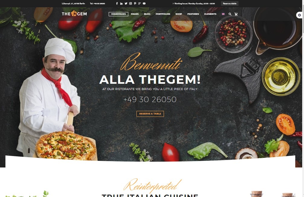 The Gem Restaurant Theme for WordPress Website