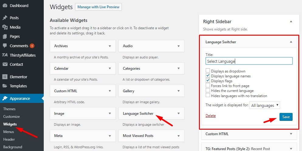 add language translator in widgets