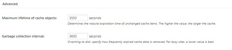 database cache settings