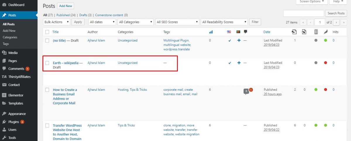 post translate of wp Translate WordPress Website