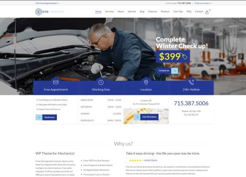 Auto Repair & Car Mechanic themes for wordpress website