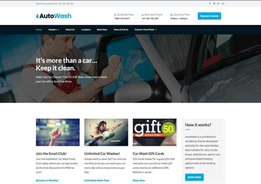 AutoWash the best wordpress themes for car wash