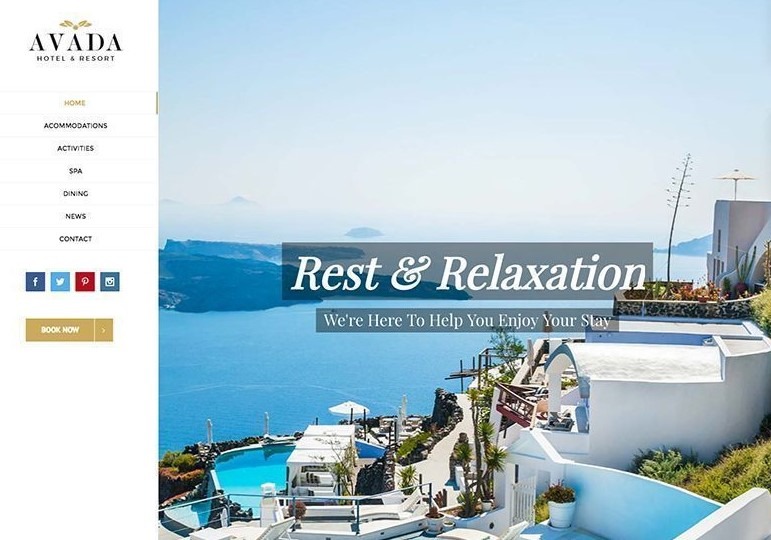 Avada multipurpose themes for resorts, hotels or hostals