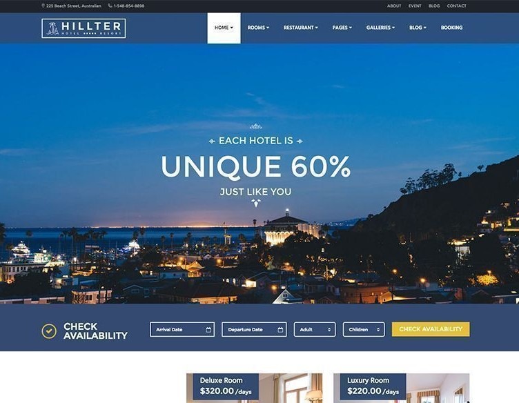 Hillter the best wordpress themes for resorts or hotels