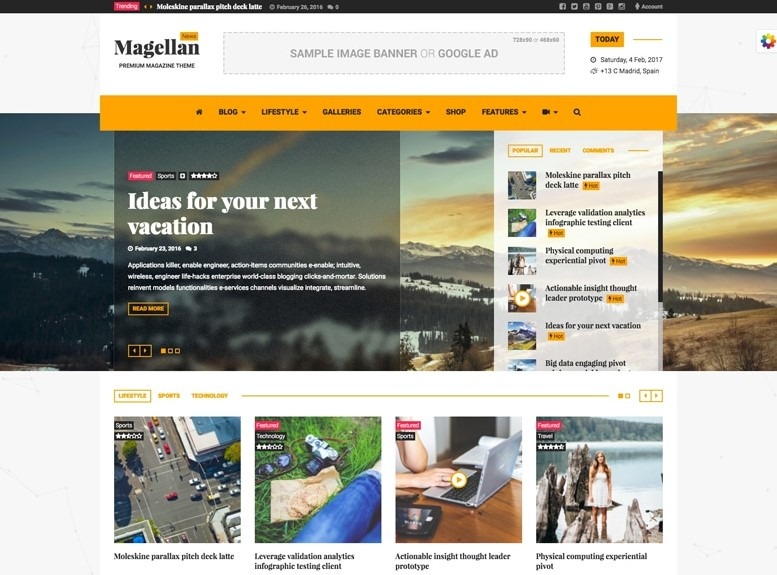 Magellan is the another best wordpress theme for movies or videos website