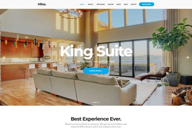 Milos the best wordpress themes for hotels