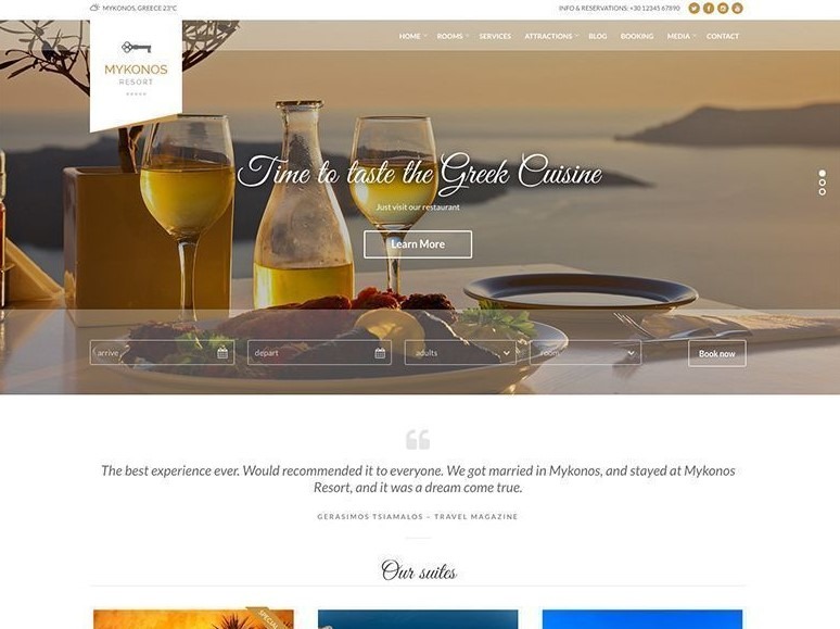MyKonos Resort the Best WordPress Themes for Hotels or resort