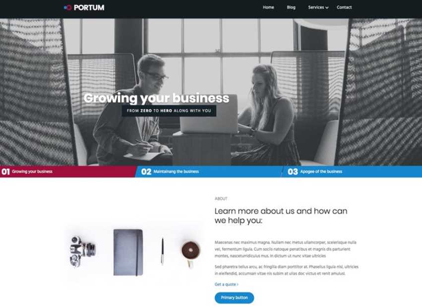 Portum is the best free themes for wordpress websites