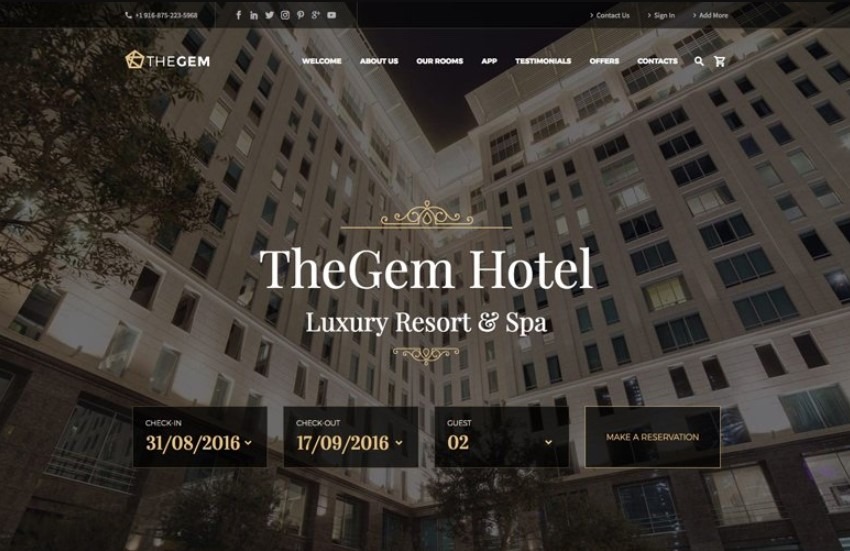 TheGem the best wordpress theme for hotels