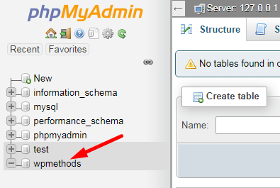 database list of phpmyadmin xampp