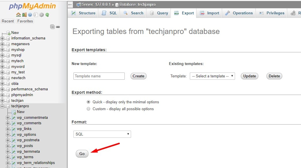 exporting database from phpmyadmin - WordPress Website from Localhost to Cpanel