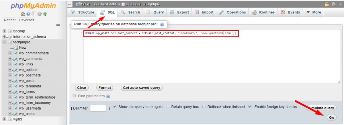 replace broken links from SQL - WordPress Website from Localhost to Cpanel