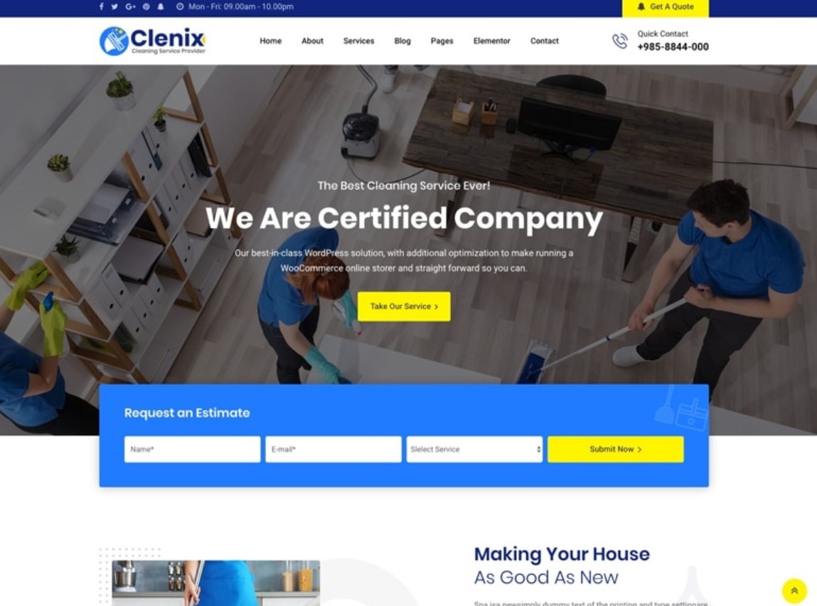 Clenix Best WordPress Themes for Cleaning Companies