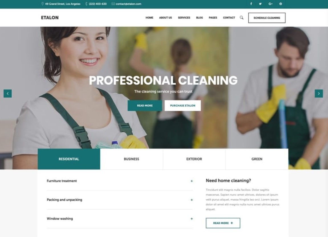 Etalon Best WordPress Themes for Cleaning Companies