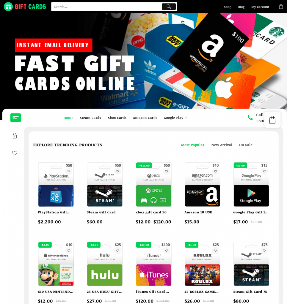 create gift card selling ecommerce wordpress website for free