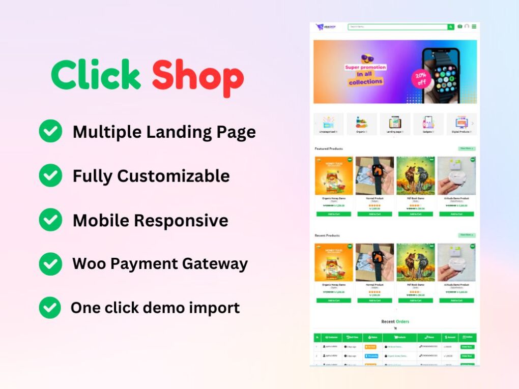 Click Shop - Ecommerce Wordpress Theme & Product Type Landing Page